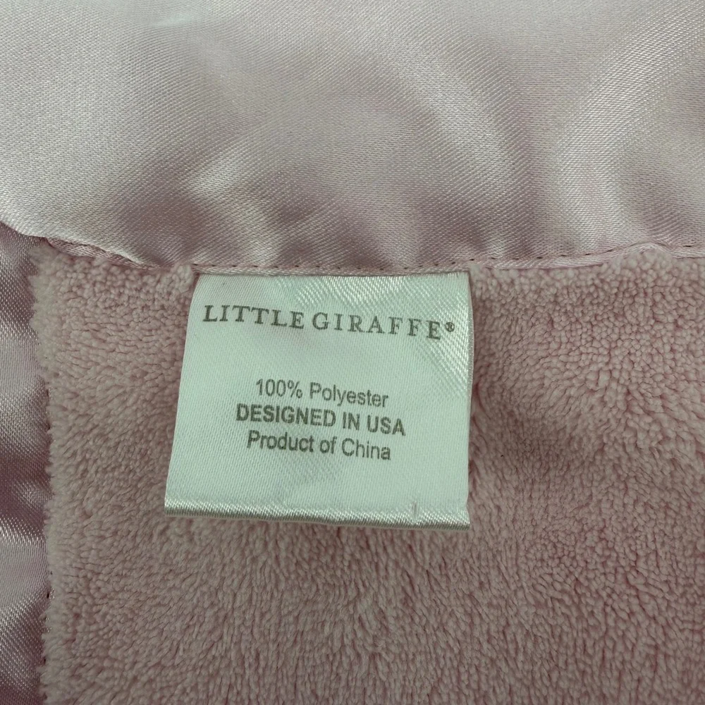 Little Giraffe Chenille Baby Blanket Pink Satin Ruffle Border Plush Crib Wrap 30